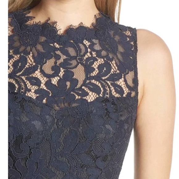 Eliza J Navy Blue Lace over Sleeveless Sheath Dress NWT Size 12 - Picture 2 of 12